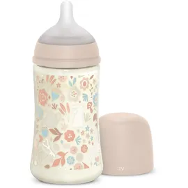 Suavinex Suavinex, Babyflasche, SX Pro Silikon-Sauger, Antikolik-Ventil. Flasche mit mittlerem Fluss-Sauger (M). Babys +0 Monate. Wonderland, Blumen, Rosa