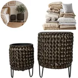 Rattan Blumentopf Scale Lift Braun mit Einsatz 2er Set Erhöhte Pflanzkübel Boho