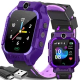 Smartwatch Kinder Smart Watch Armbanduhr mit GPS SIM für Kinder Mädchen Jungen Ab 3 Jahre Touchscreen Sport Fitness Armband Geschenk Call Violett... - Violett