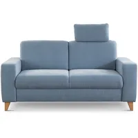 CAVADORE 2er Sofa Lotta / Skandinavische 2-Sitzer-Couch mit Federkern, Kopfstütze und Holzfüßen / 173 x 88 x 88 / Webstoff, Hellblau