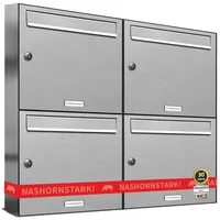 AL Briefkastensysteme 4er Premium Edelstahl Briefkastenanlage Silber inkl. Zeitungsfach