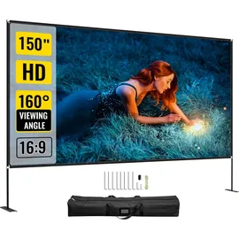 Vevor Projektionsleinwand mit Ständer 381cm Tragbare Filmleinwand 16:9 Outdoor Indoor Beamer Leinwand 347 x 201.9cm Mobile Beamer Leinwand 160°
