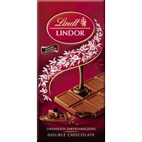 Lindt Schokolade LINDOR Double Chocolate Tafel | Feinste Vollmilch-Schokolade mit einer unendlich zartschmelzenden dunklen Füllung | Schokoladentafel | Schokoladengeschenk, 100g