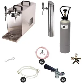 ich-zapfe Untertheken Komplett Set - Zapfanlage, Bierzapfanlage STREAM 50 Bierkoffer, Durchlaufkühler 2-leitig Trockenkühler, bis zu 55 l/h für 2 KeyKegs