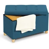 IDMarket - Sitzbank mit Stauraum auf Füßen, 76 cm, Stoff, Entenblau