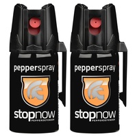 stopnow - 2er Set Pfefferspray & KO-Spray für Selbstverteidigung, Bären & Hunde-Abwehr - Pepper Jet-Sprüh-Strahl - Abwehrspray klein - Tier-Abwehr-Spray, Bärenspray & Verteidigungsspray für Unterwegs
