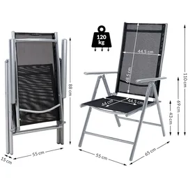 CASARIA Bern Gartenstuhl 60 x 65 x 111 cm silber/anthrazit klappbar 4 St.