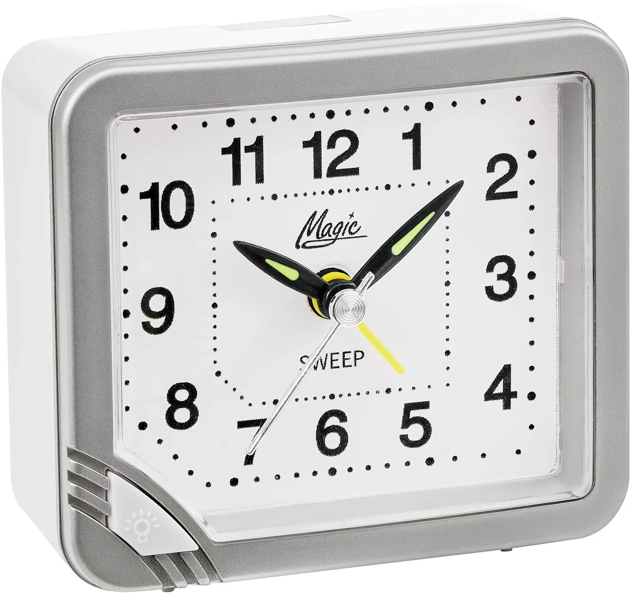 Quarzwecker ATLANTA, bunt (silberfarben, weiß), Wecker, ideal für Reisen, Geschenkidee, Leuchtzeiger, Weckwiederholung, analog