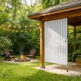 UISEBRT Klemmmarkise Senkrechtmarkise mit Handkurbel ohne Bohren,120x310 cm Vertikalmarkise Ausziehbar & Blickdicht & Wasserfest,Sonnenrollo Sichtschutz Sonnenschutz Windschutz,Grau-weiß gestreift