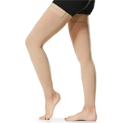 1 Paar Oberschenkelhohe Kompressionsstrümpfe für Herren und Damen, 20–30 mmHg, Kompressionsstrümpfe, Kompressionsärmel M beige