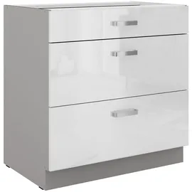 Küchen-Preisbombe Unterschrank 80 cm Weiß Hochglanz x Grau 80 x 0 x 0 cm Grau
