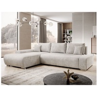 Juskys Iseo modern L-Form, Schlaffunktion - Stoff Couch für Wohnzimmer - & bequem samtig wie Cord, inkl. Kissen Beige