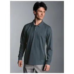 Poloshirt TRIGEMA "TRIGEMA Langarm Poloshirt mit Armbündchen", Herren, Gr. XL, grau (anthrazit), 100% Baumwolle, Basic, Langarm, Shirts