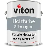 Viton Holzfarbe in Silber - 0,7 Kg Holzlack Seidenmatt - Wetterschutzfarbe für Außen - 3in1 Grundierung & Deckfarbe - Profi-Holzschutzlack - KE31 - RAL 7001 Silbergrau