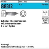 Reyher Zylinderblechschraube R 88312 Spitze/Innen-6kt C 6,3x 38 A 2 200 Stück