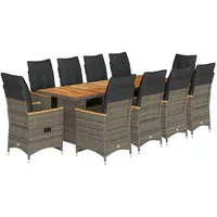 vidaXL 11-tlg. Garten-Bistro-Set mit Kissen Grau Poly Rattan