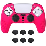 eXtremeRate PlayVital Zubehör für ps5 Controller Hülle,Case Anti-Rutsch Schutzhülle Griffe Skin aus weichem Gummi,6 Stück Aufsätze für ps5 Controller(3D Noppen Edition,Leuchtend Rosa)