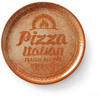 HENDI Pizzateller, Porzellan, Muster: Text und Pizza-Illustration, Geschirrspüler und Mikrowellen geeignet, ⌀330mm, rot