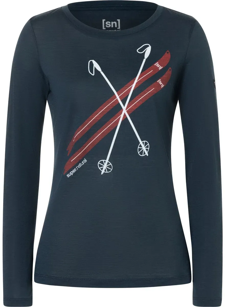 Super.Natural W Kryssede Ski LS blueberry/fresh white/high risk red (38C) L