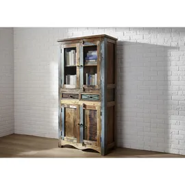 Massivmoebel24 Vitrine Altholz 90 x 40 x 180 cm Mehrfarbig