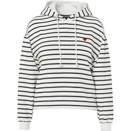 Pieces Kapuzensweatshirt "PCCHILLI LS HOODIE STRIPES EMB NOOS BC", Damen, Gr. M, weiß (cloud dancer stripes:schwarz, heart emb), Sweatware, Obermaterial: 50% Baumwolle, 50% Polyester, bedruckt, gestreift, regular fit normal, Rundhals, Bündchen, Sweatshirts