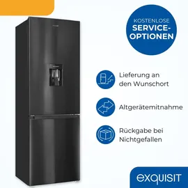 GGV Exquisit Exquisit Kühl-Gefrierkombination KGC5320-95-E-WS-040C inoxlook-az | Nutzinhalt: 313 L | Wasserspender | 4*-Gefrieren | Alarm-Funktion | 4 Glasablagen - Schwarz