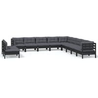 vidaXL Lounge Set 11-tlg. schwarz inkl. Kissen 3096855