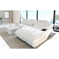 Sofa Dreams Ecksofa Leder Sofa Couch Elegante Ledercouch, L-Form Ledersofa mit LED, wahlweise mit Bettfunktion weiß