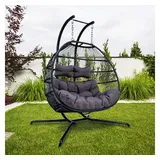 purehaven Hängesessel für 2 Personen 130x120x200 cm Rattan-Kunststoffgeflecht mit Kissen - versch. Ausführungen