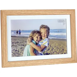 TFA Dostmann FRAMEO App WiFi-Bilderrahmen 10.1 Zoll 1280 x 800 Pixel Digitaler Bilderrahmen, Weiss, braun