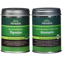 Herbaria Thymian gerebelt, 1er Pack (1 x 20 g Dose) - Bio & Rosmarin geschnitten, 1er Pack (1 x 40 g Dose) - Bio