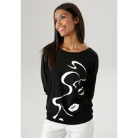 Aniston SELECTED Fledermausshirt mit abstraktem Gesichtsdruck, Gr. 40, schwarz-weiß,
