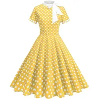 Dyhxuan Damen Rockabilly Kleider Tupfen A-Linien Kleid 50er Jahre Vintage Cocktailkleid Elegant Kurzarm Sommerkleid Swing Midikleid Festliches Faltenrock Abendkleid - L