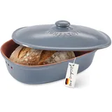 Römertopf Brottopf aus natürlicher Keramik, ideal für die Aufbewahrung von Brot und Gebäck 30x21x14.5cm blau-grau