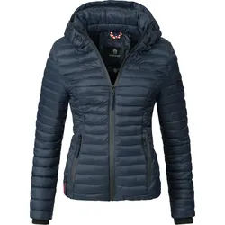 Steppjacke MARIKOO "Samtpfote", Damen, Gr. M (38), blau, Oberstoff: 100% Nylon, Futter: 100% Polyester, Wattierung: 100% Polyester, casual, figurbetont hüftlang, hoch geschlossener Ausschnitt, Langarm Ärmel ohne Ärmelschlitz Rippstrickbündchen kontrastfarben, Jacken, ultraleichte Übergangsjacke mit Kapuze