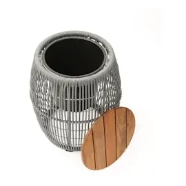 MARELIDA Beistelltisch Gartentisch oval fassförmig Gartenmöbel mit Behälter 49cm grau