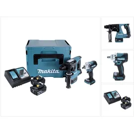 Makita DHR 242 Akku Bohrhammer + DTW 300 Akku Schlagschrauber inkl. 2 x 5,0 Ah + Ladegerät + Makpac