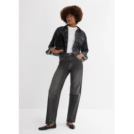 bonprix Weite Jeans BONPRIX, Damen, Gr. 38, N-Gr, grau (schwarz denim used (länge: regulär)), Denim/Jeans, Obermaterial: 99% Baumwolle, 1% Elasthan, loose fit, Jeans, loose fit Passform, hoher Bund, aus überwiegend Baumwolle