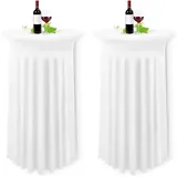 luxuskollektion 2er-Set Weiße Stehtisch Hussen Stretch Tischdecke Runder