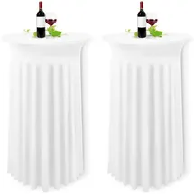 luxuskollektion 2er-Set Weiße Stehtisch Hussen Stretch Tischdecke Runder