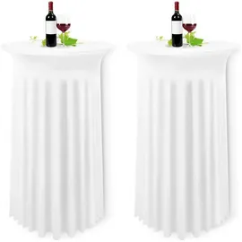 luxuskollektion 2er-Set Weiße Stehtisch Hussen Stretch Tischdecke Runder