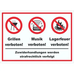 Schild Grillen Musik Zelten verboten A2 (420x594mm)