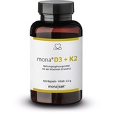 MONASAN mona® D3 + K2, Vitamin D3 und Vitamin K2, 120 Kapseln, Premium Vitamin D3 + Vitamin K2, Vegetarisch