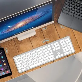 Macally BTWKEYMB-DE, erweiterte Quick-Switch Bluetooth Funk-Tastatur für Mac PC, iOS und Android, Ziffernblock, deutsches QWERTZ Layout mit