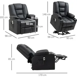 Homcom Massagesessel Relaxsessel mit Massagefunktion, USB, Liegefunktion, Rollen, Fernbedienung, Becherhalter, Seitentasche, zweiteiligen Fußstütze bis 150 kg, Schwarz