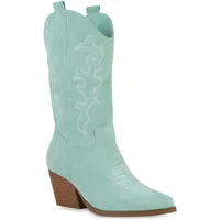 Stiefelparadies Damen Cowboystiefel in Türkis Velours,