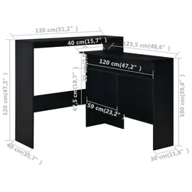 vidaXL Bartisch mit 2 Tischplatten 130 x 40 x 120 cm Schwarz