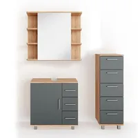Vicco Badmöbel-Set Ilias Eiche/Anthrazit 3 Teile mit Midischrank