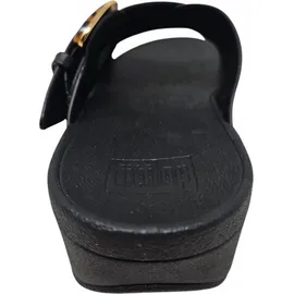 FitFlop Lulu Resin-Buckle Leather Cross Slides All Black Größe EU