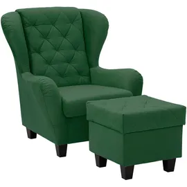 Home Affaire Ohrensessel HOME AFFAIRE "Alexandra", grün (flaschengrün), B:92cm H:103cm T:93cm, Samtvelours (100% Polyester);Struktur fein (100% Polyester), Sessel, Ohrensessel, incl. Hocker, mit Steppung, in vielen Farben